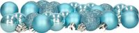 Decoris Petites boules de Noël - 28x - 3 cm - plastique - bleu glacier