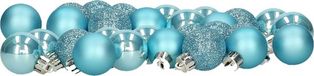 Decoris Petites boules de Noël - 28x - 3 cm - plastique - bleu glacier