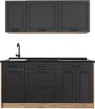 Vicco Eenpersoonskeuken R-Line, Antraciet landelijk/Goudkleurig Eiken, 160 cm antraciet werkblad