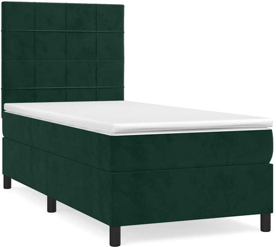 vidaXL Boxspring met matras fluweel donkergroen 100x200 cm