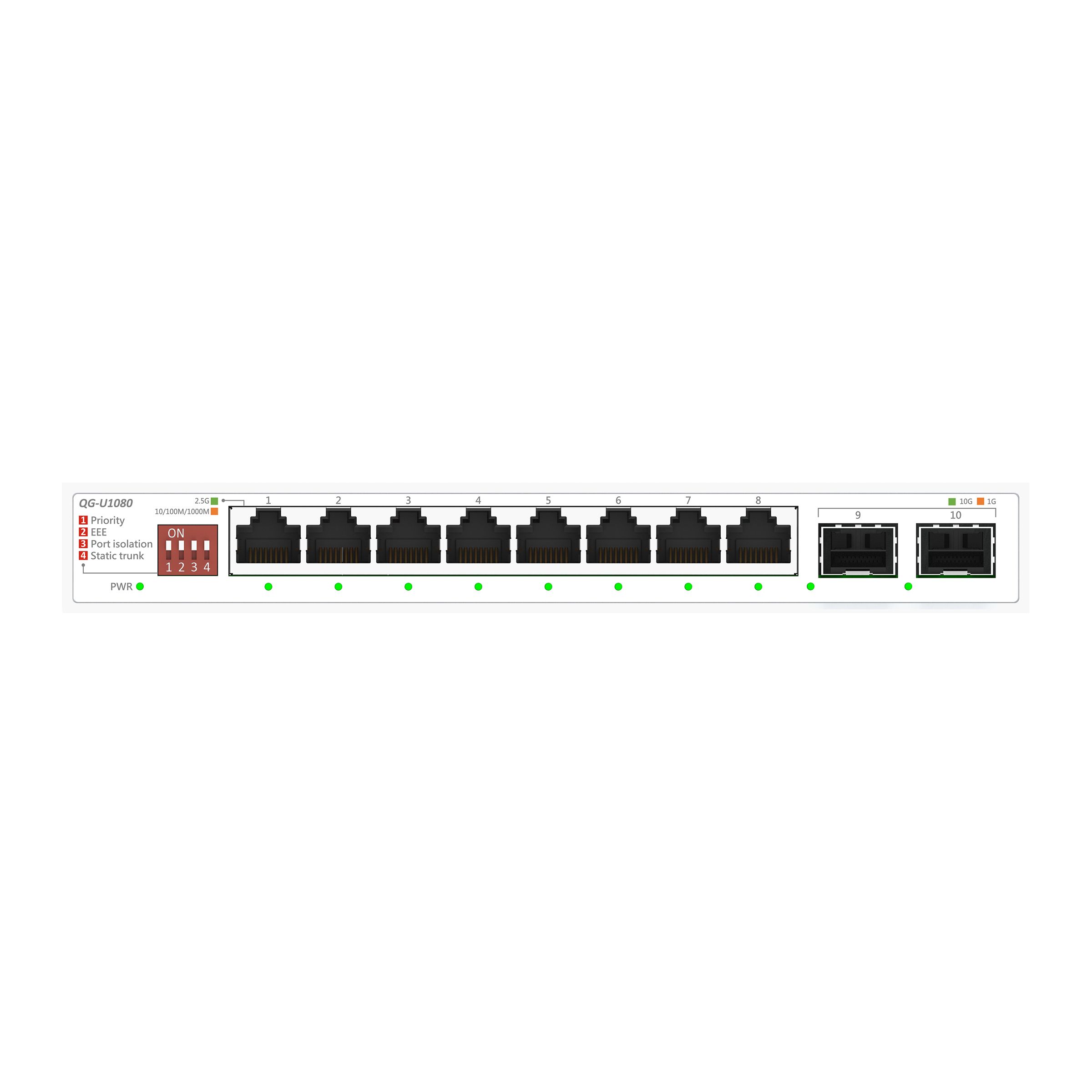 ASUS QG-U1080 Unmanaged 2.5G Ethernet Switch met 8 poorten en 2x 10G SFP+ poorten, Wit