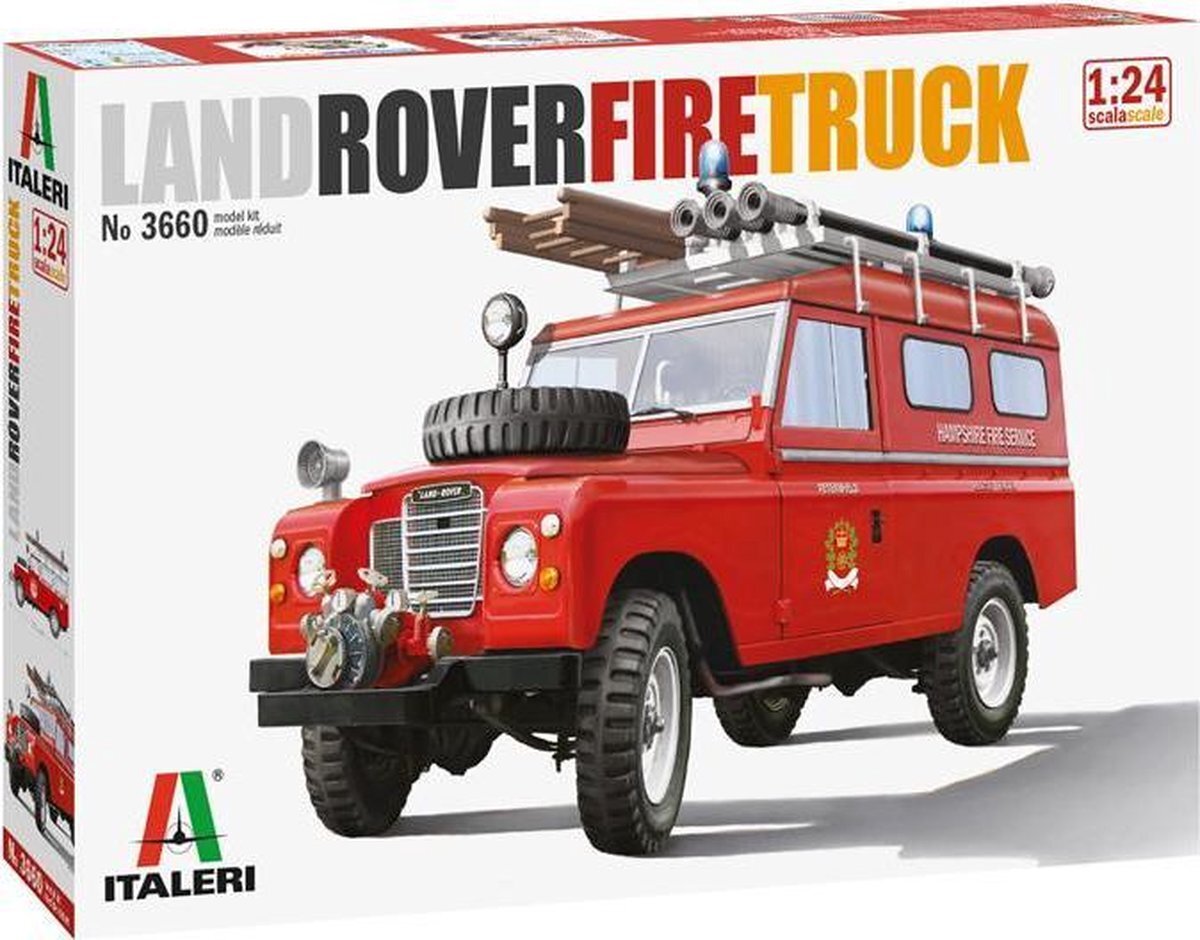 Italeri 3660S - 1:24 Land Rover Fire Truck, modelbouw, bouwpakket, standmodelbouw, knutselen, hobby, lijmen, plastic bouwpakket, detailgetrouw