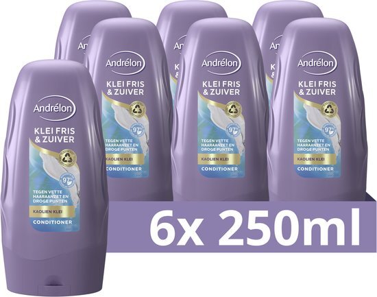 Andr&#233;lon Conditioner - Klei Fris &amp; Zuiver - verrijkt met kaolienklei - 6 x 250 ml