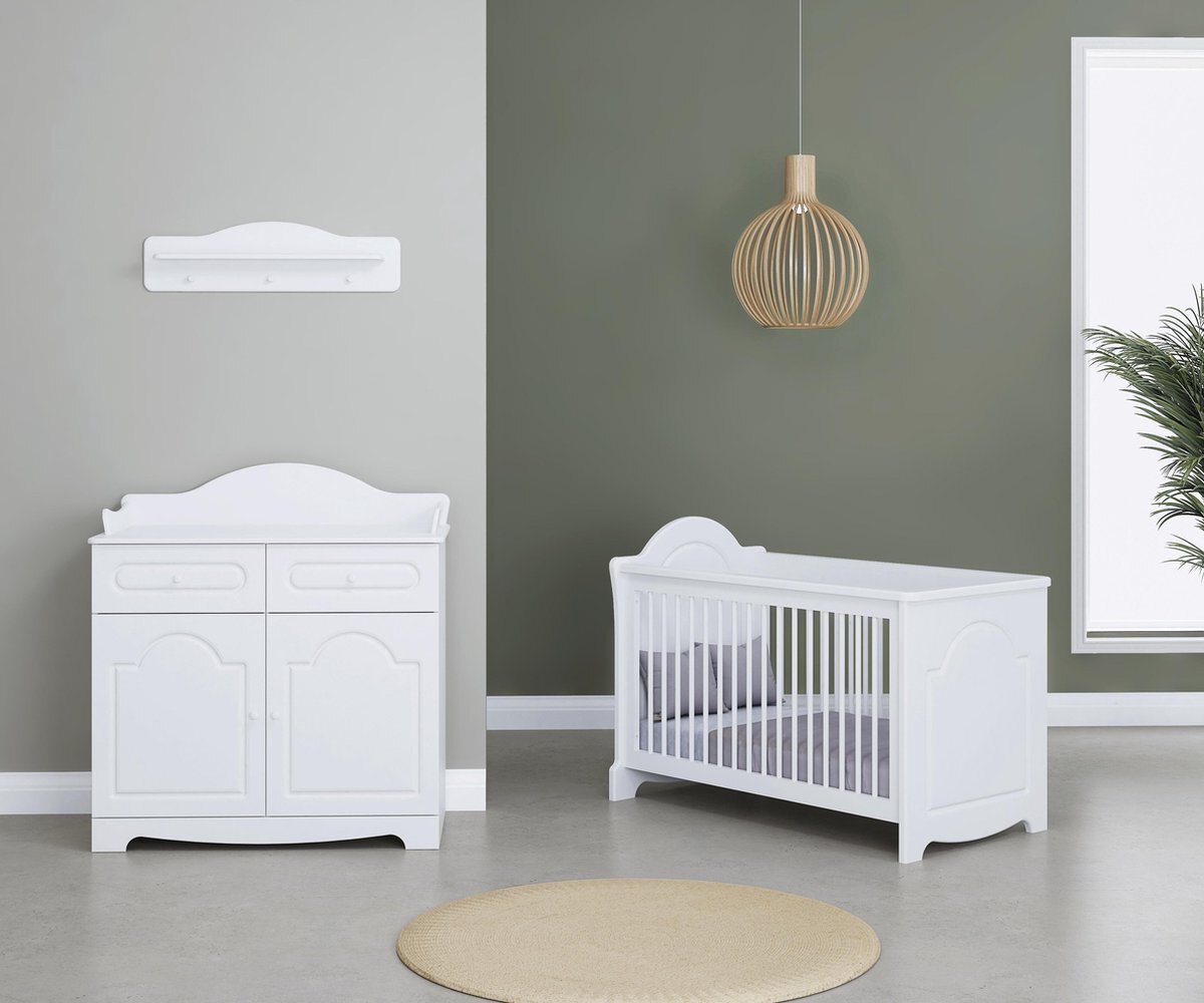 Cabino Babykamer Daphne 2-delig - Babybed & Commode - Verstelbare bodem - Wit wit