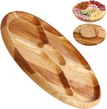 KADAX Draaiplateau van natuurlijk hout, diameter 33,5 cm, met vakken voor het serveren van friet, sauzen, voorgerechten en vlees (essenhout)