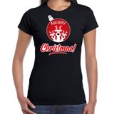 Bellatio Decorations Rendier Kerstbal shirt / Kerst t-shirt Merry Christmas zwart voor dames - Kerstkleding / Christmas outfit XL