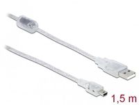 Delock Cable USB 2.0 Type-A male > USB 2.0 Mini-B male 1.5 m transparent
