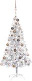 vidaXL Kunstkerstboom met verlichting en kerstballen 120 cm PET zilver
