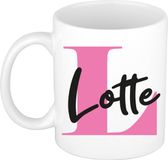 Bellatio Decorations Naam mok Lotte - roze - wit - keramiek - 300 ml - cadeau beker