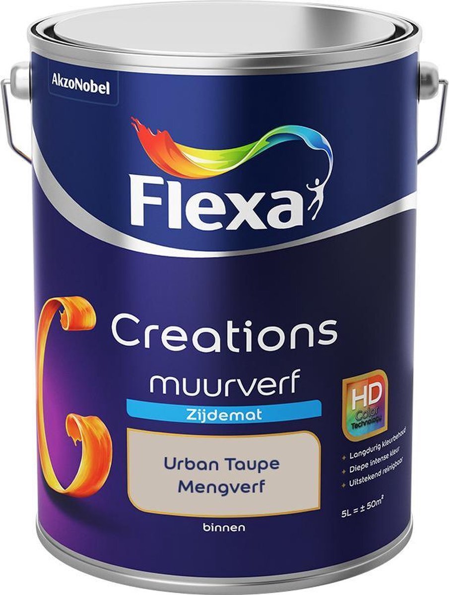 FLEXA Creations - Muurverf Zijde Mat - Urban Taupe - Mengkleuren Collectie - 5 Liter