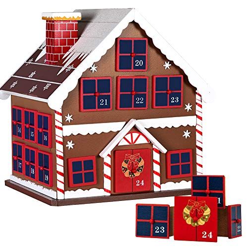 BAKAJI Adventskalender van hout met 24 genummerde laden voor verrassing, decoratie voor Kerstmis, huis (kersthuis)
