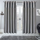 Sienna PAAR van geplet fluwelen band gordijnen volledig gevoerd oogje ring top faux zijde raambekleding panelen - zilvergrijs, breedte 167,6 cm x druppel 183 cm