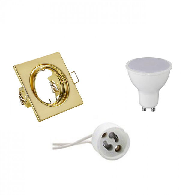 BES LED LED Spot Set - Trion - GU10 Fitting - Inbouw Vierkant - Mat Goud - 6W - Helder/Koud Wit 6400K - Kantelbaar 80mm