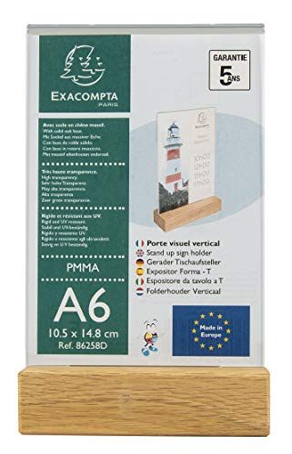 Exacompta 86258D - Zichthouder met sokkel van hout A6 verticaal - Kristal