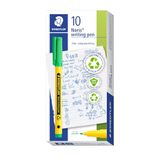 STAEDTLER Noris schrijfpen 307 Fineliner, behuizing van 97% gerecycled plastic volgens ISO 14021, fineliner van gerecycled kunststof, lichtgroen, vouwdoos, 10 fineliners, 307-550
