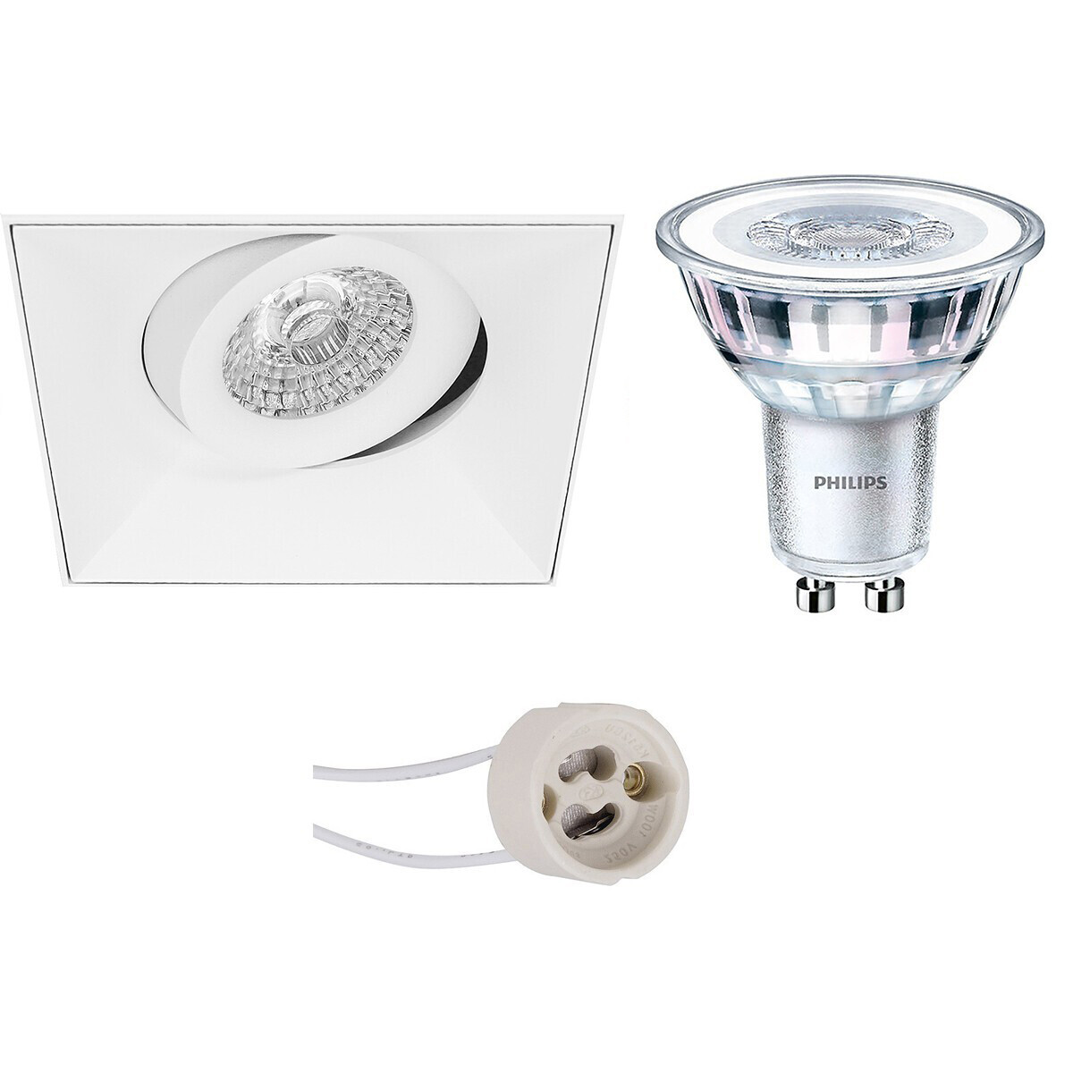 BES LED LED Spot Set - Pragmi Nivas Pro - GU10 Fitting - Inbouw Vierkant - Mat Wit - Trimless - Kantelbaar - 150mm - Philips - CorePro 840 36D - 3.5W - Natuurlijk Wit 4000K