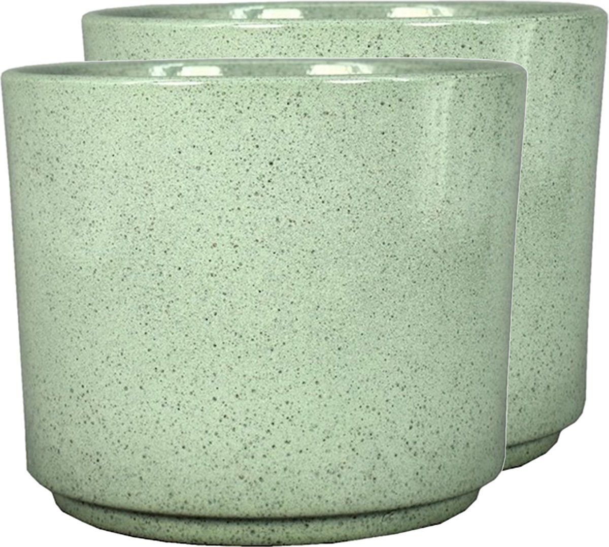 Floran Plantenpot Calla - 2x Stuks - groen - spikkels - keramiek - D7 x H6.5 cm - bloempot