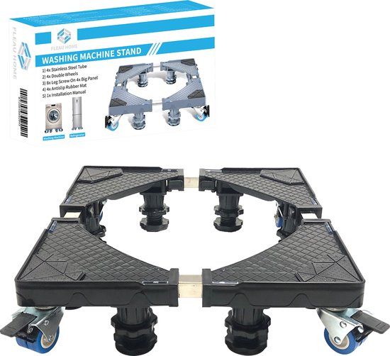 Fleau Home Wasmachine Verhoger PRO - Max 500KG - Met Wielen - Verstelbaar - Droger, Koelkast Kast - Meubelroller - Stapelkit - Opbouwmeubel - Zwart