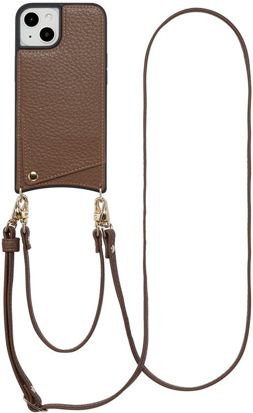 Selencia Hoesje - Geschikt voor Apple iPhone 14 / 13 - Backcover met koord en pashouder - Mocha Brown