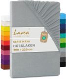 Lavea® Hoeslaken 200x220 cm – 100% Katoen, Zacht en Ademend – Geschikt voor Matrassen tot 35 cm – Jersey met Elastiek Rondom – Zilver