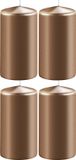 Enlightening Candles 4x Metallic koperen cilinderkaarsen/stompkaarsen 6 x 15 cm 58 branduren - Geurloze kaarsen metallic koper