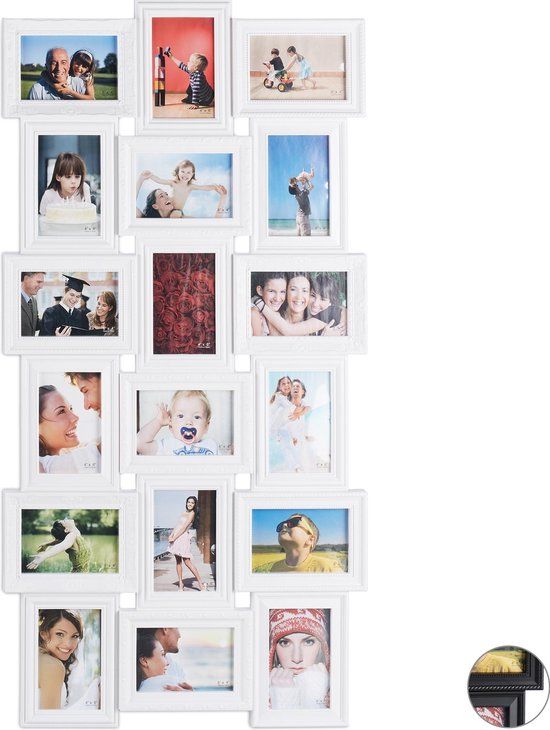 Relaxdays Collage Fotolijst - 18 Foto's - 10x15 cm - Wit