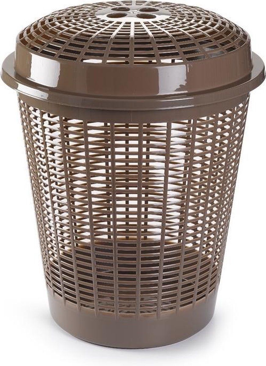 Forte Plastics Ronde wasmand/opbergmand met deksel 50 liter taupe