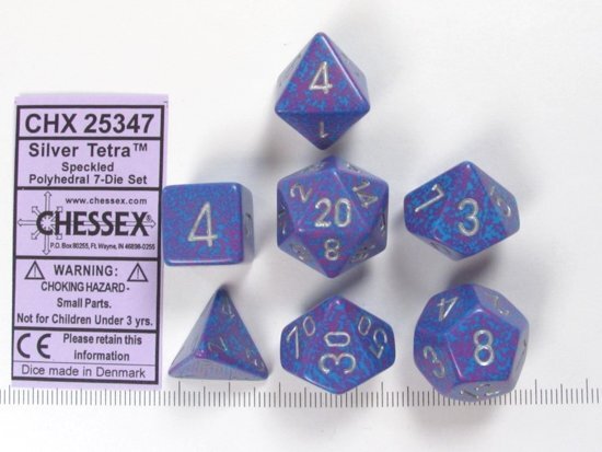 Chessex dobbelstenen set 7 polydice Speckled Silver Tetra