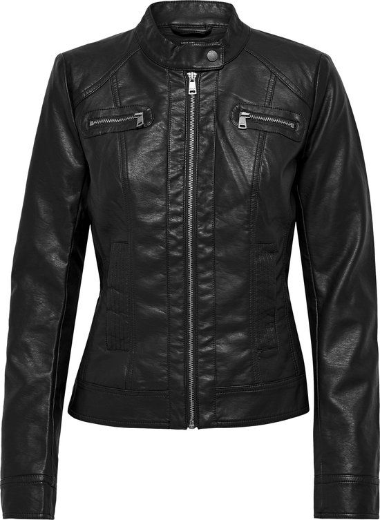 ONLY ONLBANDIT FAUX LEATHER Biker Jacket - Women's - Size 34 - Black