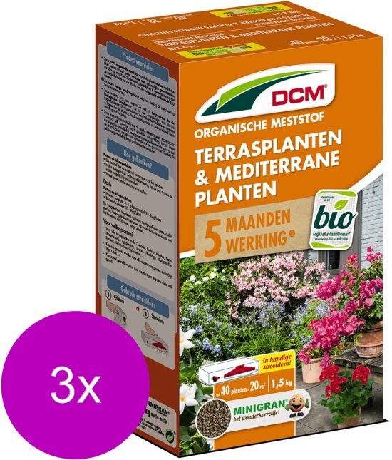 DCM Meststof Terras & Mediterre Planten - Siertuinmeststoffen - 3 x 1.5 kg