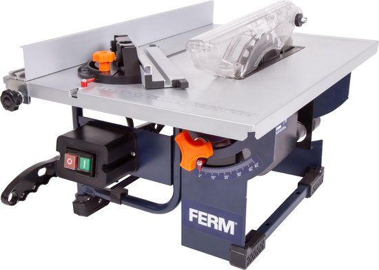 FERM - TSM1036 - Zaagtafel - 200mm - 800W - Inductiemotor - Verstelbaar - werkblad - 0 - 45° - Inclusief - Ø200mm 24T zaagblad - Verstekgeleider - Parallelgeleider - Duwstok - stofzuigaansluiting - Afmeting tafel - 505x373 mm