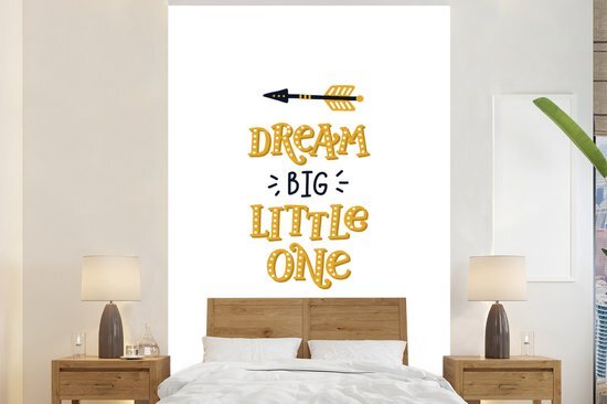 Nr1Wallpaper Behang - Fotobehang Kinderillustratie met gele quote Dream big little one - Breedte 225 cm x hoogte 350 cm