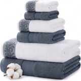 Modern Threads Amrapur Overseas 600 GSM 6-delige handdoekenset met filgree jacquard rand blauw