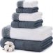 Modern Threads Amrapur Overseas 600 GSM 6-delige handdoekenset met filgree jacquard rand blauw