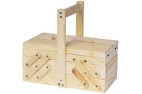 Naaikast van massief grenenhout, accordeon, 28 x 25 x 15 cm.