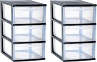 EDA Ladenkast/bureau organizer - 2x stuks - zwart - stapelbaar - A4 formaat - met 3 lades