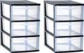 EDA Ladenkast/bureau organizer - 2x stuks - zwart - stapelbaar - A4 formaat - met 3 lades