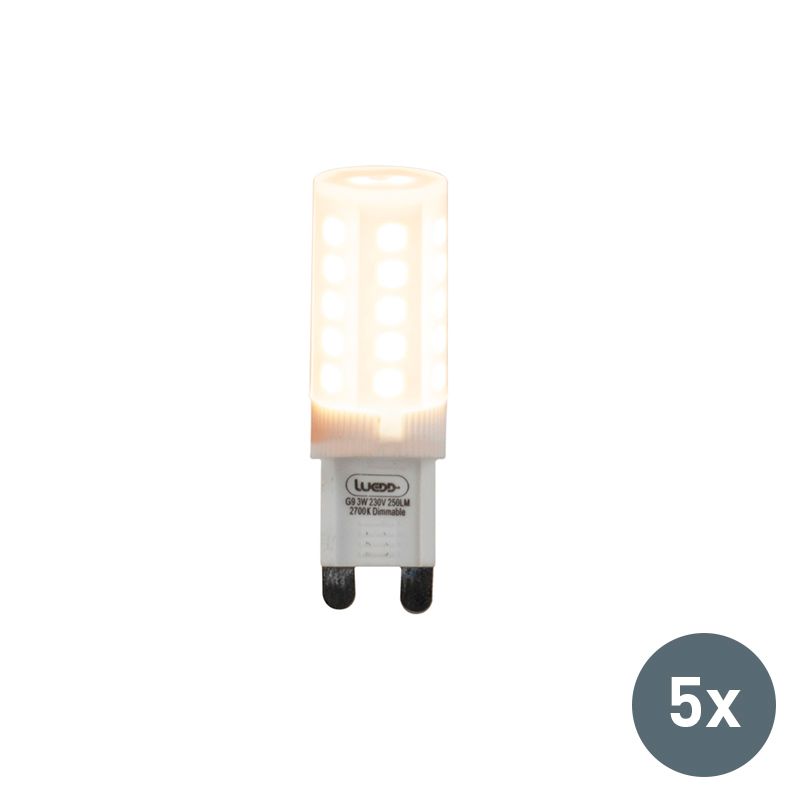QAZQA Set van 5 G9 LED lampen 3W 250LM warmwit dimbaar