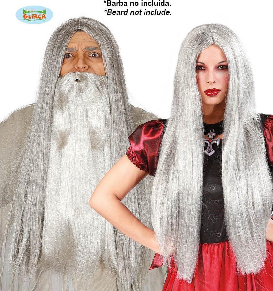 Fiesta Guirca Pruik Grijs Lang Haar Unisex - Synthetisch
