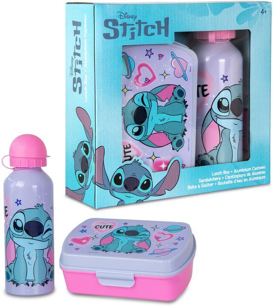 Lilo Stitch Aluminium Lunchbox En Fles Set 500ml Roze Kinderen