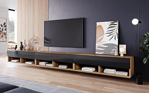 PIASKI TV-meubel - 300 cm - LOWBOARD A - LED - Wotan / Zwart