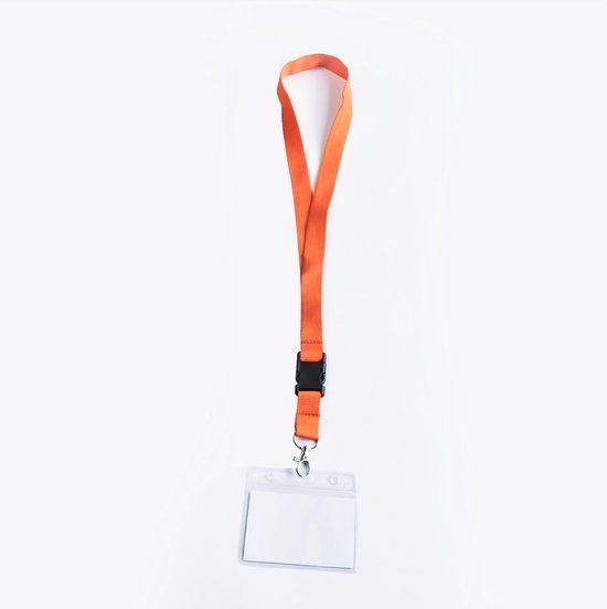 Oranje keycord met badge-/pashouder - 1 stuk
