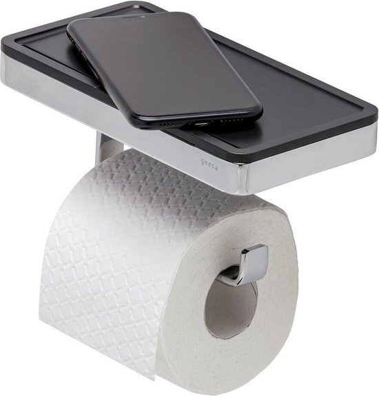 Geesa Frame Collection toiletrolhouder 10.5x10.8cm met planchet zwart/chroom Messing 918824-02-06