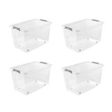 keeeper Opbergbak leo met deksel en wielen, 56 l, 59 x 38 x 35,5 cm, met clipsluiting, transparant, 4 stuks