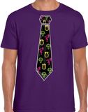 Bellatio Decorations Tropical party shirt heren - stropdas - paars - neon - carnaval - themafeest XS