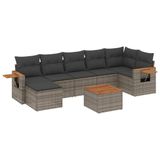 vidaXL 8-delige Loungeset met Kussens, Poly Rattan, Grijs