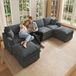 Canapé d'angle en forme de U ou L, 6 places, 2 poufs avec rangement, 2 coussins, coton-lin, 277x80x135 cm