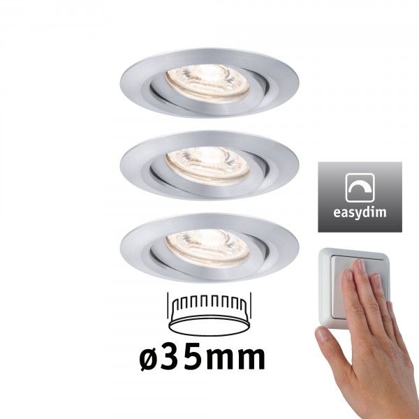 Paulmann LED-inbouwlamp Easy Dim Nova Mini Plus Coin Basisset zwenkbaar rond 66mm 15° 3x4,2W 3x300lm 2700K Alu