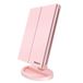 WEILY Verlichte make-upspiegel 1 x / 2 x / 3 x vergroting driebladig met 36 LED-lampjes touchscreen en USB-oplaadbaar, 180 graden verstelbare standaard voor aanrecht cosmetische make-upspiegel (roze)