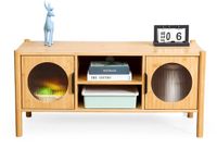 Merkloos Relaxdays TV-lowboard met 2 deuren, houtlook, voor 43 inch tv, 48x103x40 cm, natuur